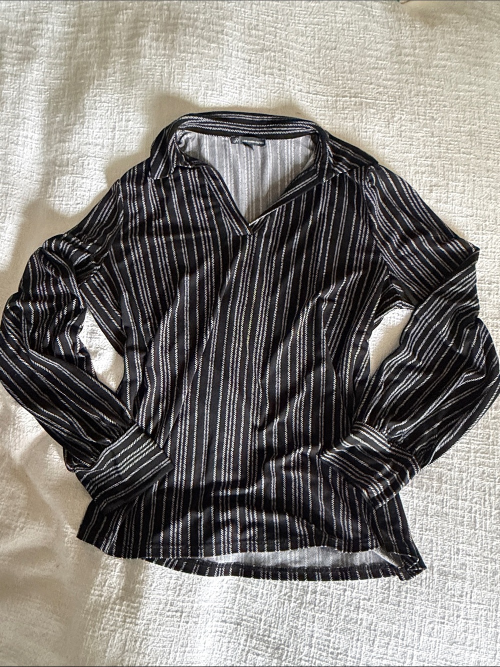 Adrianna Papell Black and White Striped Button-Down Blouse